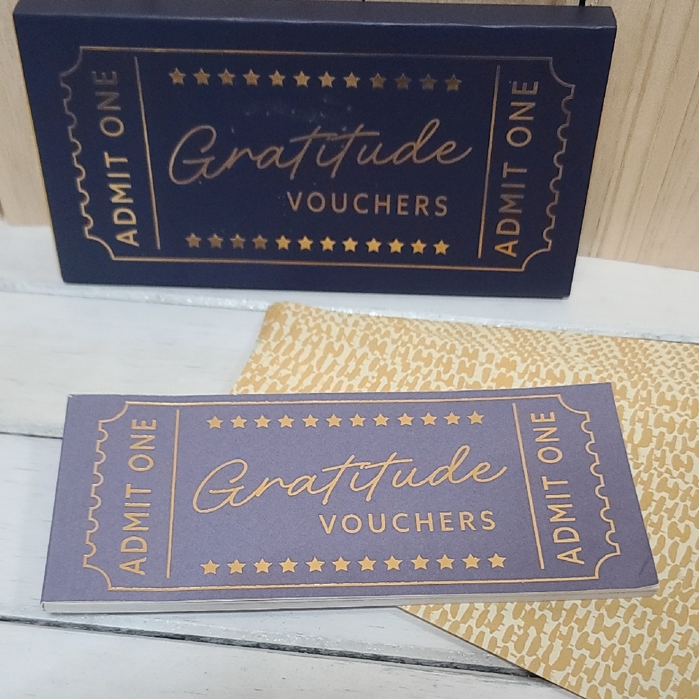 Gratitude Vouchers Set Of 12 W Gold Print Voucher, Incl Envelop & Stickers NWT - Picture 2 of 9